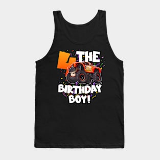 Kids 4 Year Old 4Th Birthday Boy Monster Truck Car Tank Top